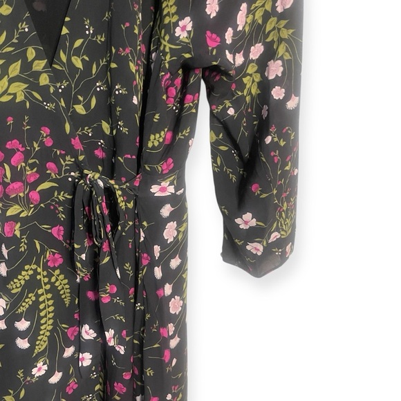 Joie Acantha 3/4 Sleeve Black Floral‎ Wrap Dress Size Large​ - Picture 6 of 7